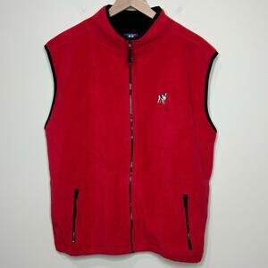 Big Dogs Fleece Vest Size L Red with Black Trim Zipper Pockets Elastic Bottom